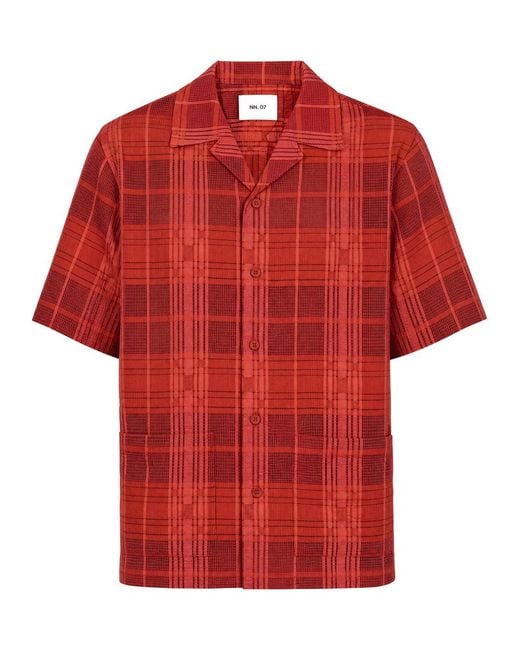 NN07 Red Ben Checked-Jacquard Woven Shirt for men