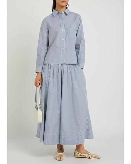 Suzie Kondi Blue Kyria Striped Cotton-Poplin Midi Skirt