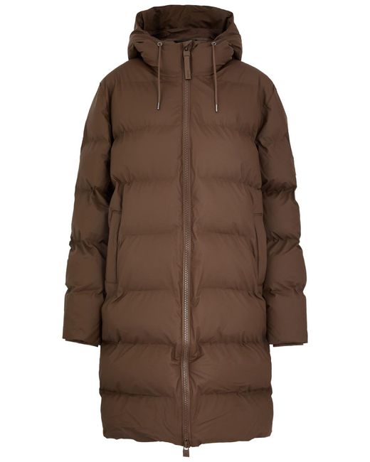 Rains Brown Alta Long Quilted Rubberised Coat
