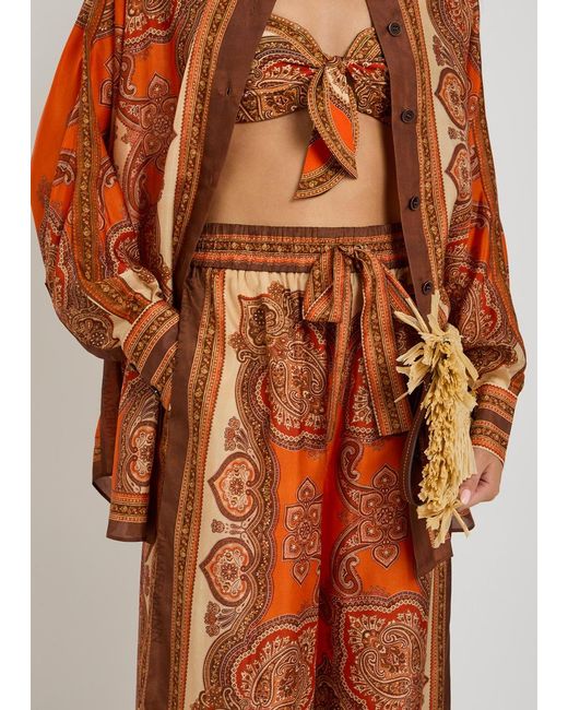 Zimmermann Orange Mohan Wide-Leg Silk Trousers