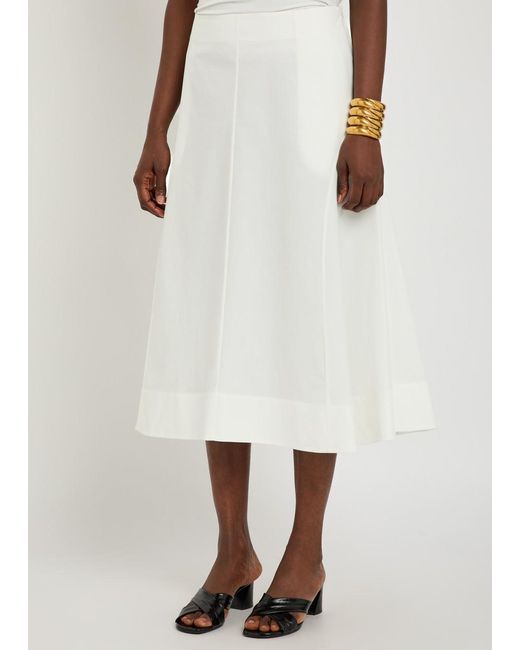 Khaite White Artin Flared Cotton-Poplin Midi Skirt