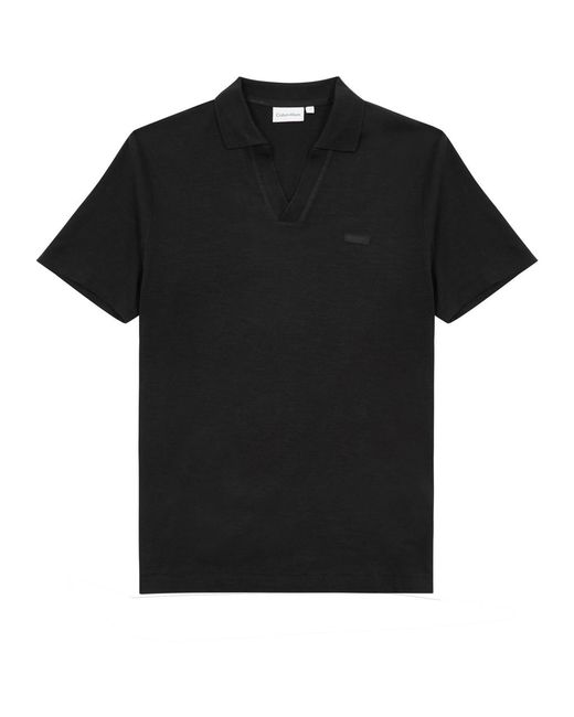 Calvin Klein Black Logo Cotton-Blend Polo Shirt for men