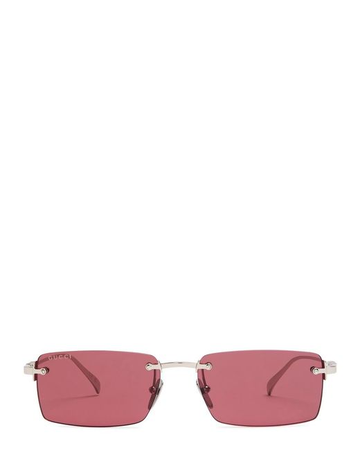 Gucci Pink Rimless Rectangle-Frame Sunglasses