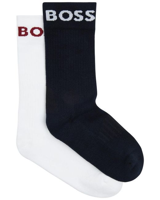 Boss Blue Boss Logo-Intarsia Stretch-Cotton Socks for men