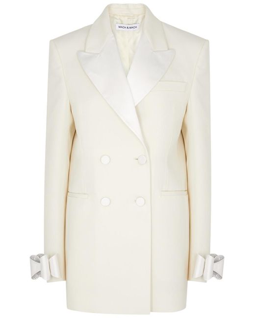 Mach & Mach White Bow-embellished Wool Mini Blazer Dress