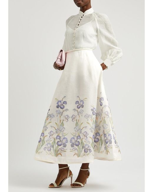 Zimmermann White Natura Floral-Print Organza Maxi Skirt