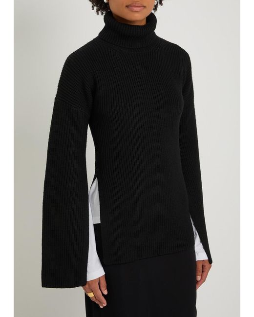Totême  Black Slit Sleeve Ribbed Knit Jumper