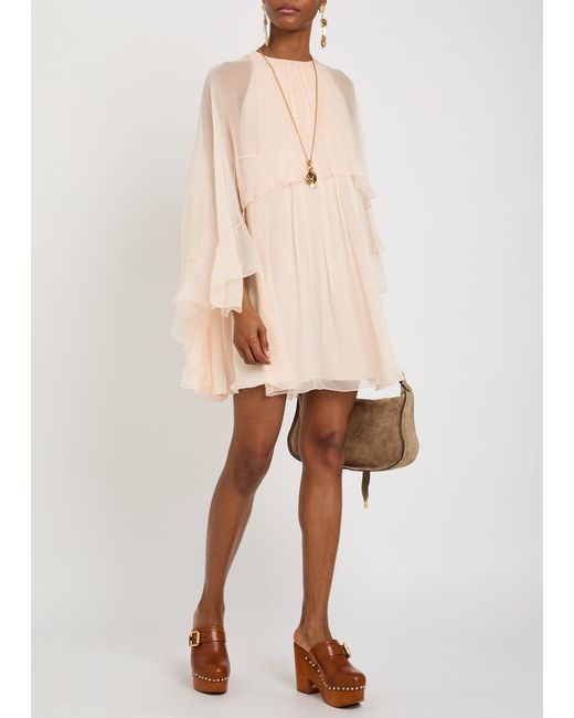 Chloé Natural Ruffled Cape-Effect Silk Mini Dress