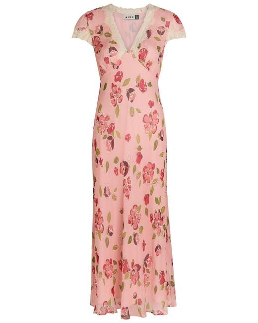 Rixo Pink Clarice Floral-Print Georgette Midi Dress