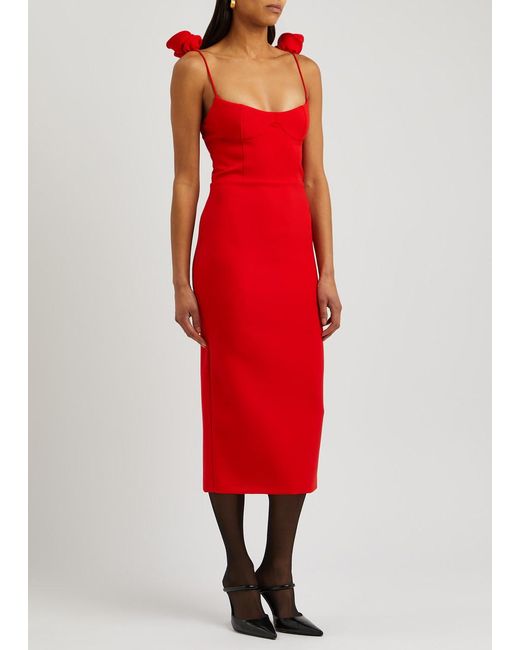 Magda Butrym Red Floral-appliquéd Stretch-crepe Midi Dress