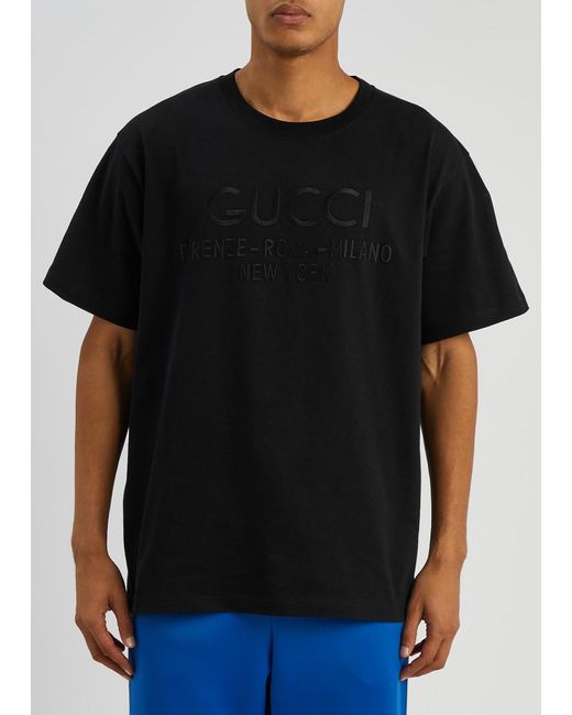 Gucci Black Logo-embroidered Cotton T-shirt for men
