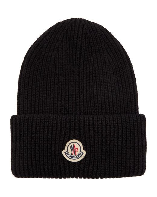 Moncler Black Ribbed Knit Beanie for men