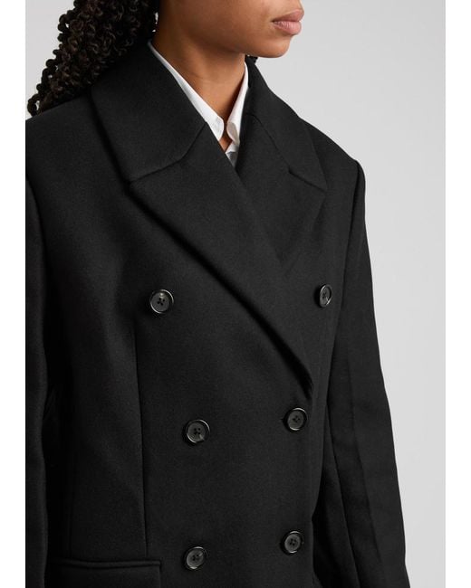 Totême  Black Double-Breasted Wool-Blend Long Coat