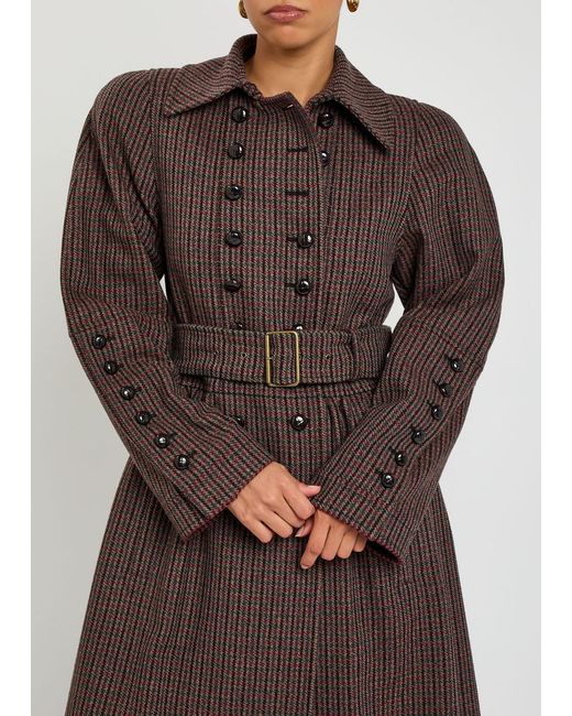 Chloé Brown Houndstooth Double-Breasted Belted Wool Coat