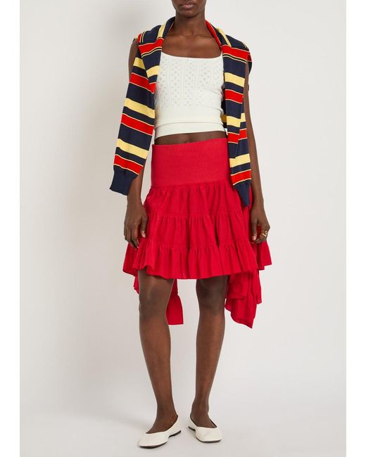 J.W. Anderson Red Ruffle Asymmetric Silk And Cotton-Blend Skirt