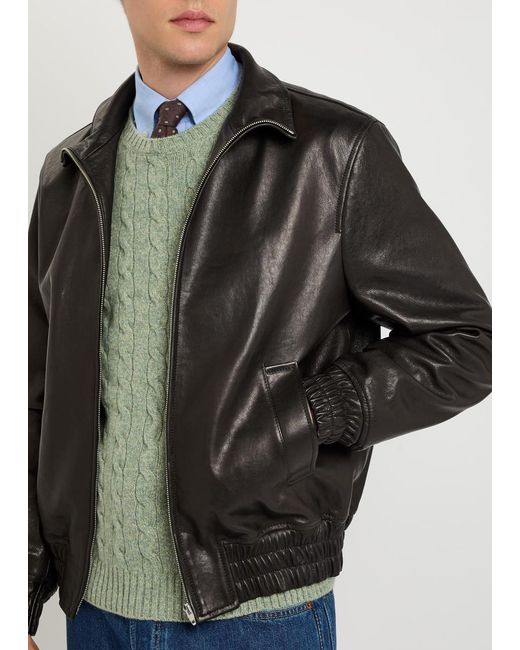 Valentino Black Funnel-Neck Leather Jacket for men