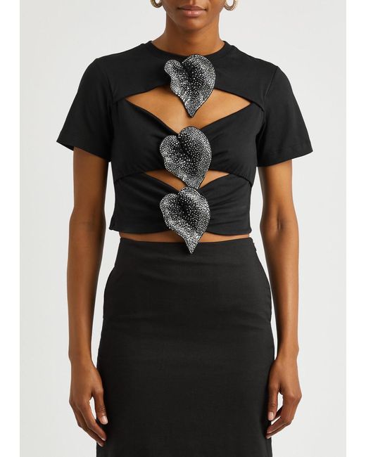 GIUSEPPE DI MORABITO Black Cut-Out Embellished Cotton T-Shirt
