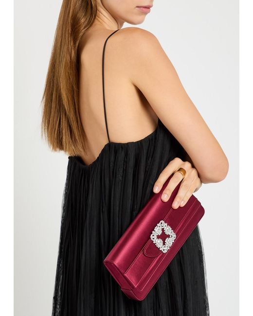 Manolo Blahnik Red Gothisi Embellished Satin Clutch