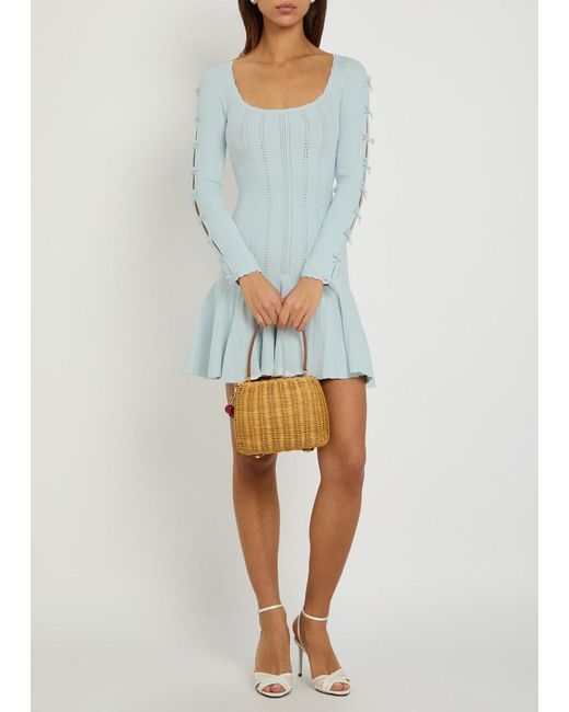 LoveShackFancy Blue Seychelle Bow-Appliquéd Pointelle-Knit Mini Dress
