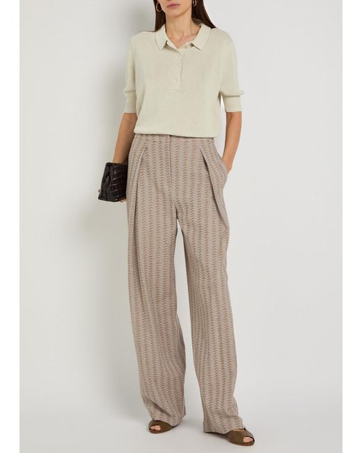 Emporio Armani Natural Chevron-Knit Straight-Leg Cotton-Blend Trousers