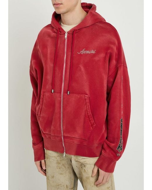 Amiri Red Bones Embellished Hooded Cotton Sweatshirt for men