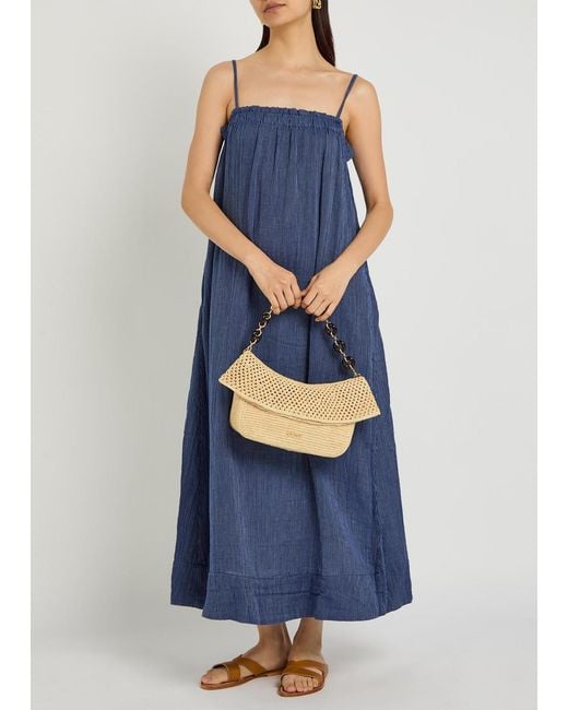 Eileen Fisher Blue Striped Cotton Midi Dress