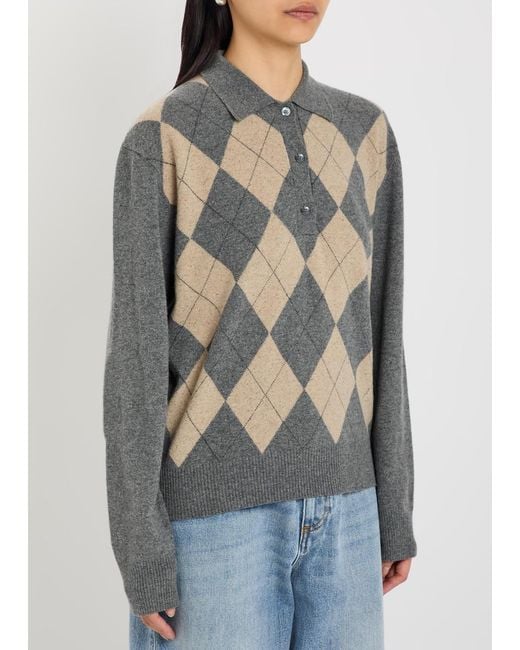 Rohe Gray Argyle Argyle Wool-Blend Polo Jumper