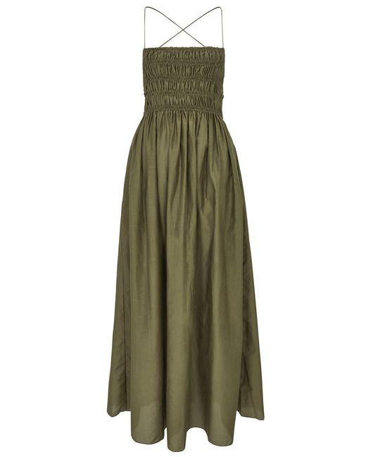 Matteau Green Lace-up Cotton-blend Maxi Dress