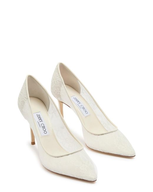 Jimmy Choo White Romy 85 Lace Pumps