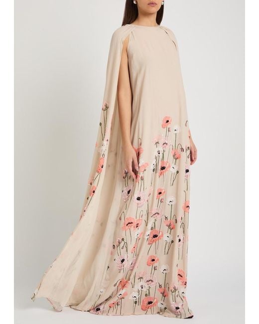 BERNADETTE Natural Minnie Cape-Effect Crepe Maxi Dress