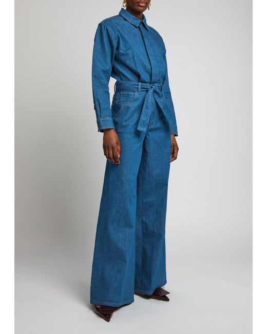 PAIGE Blue Cameron Wide-Leg Stretch-Denim Jumpsuit