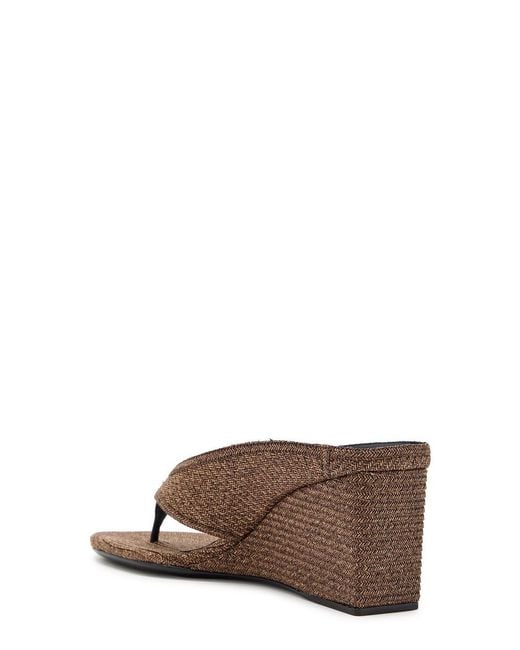 Alaïa Brown Cube 75 Raffia Thong Wedge Mules