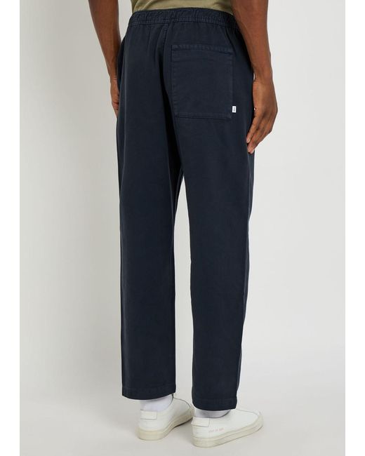 Wax London Blue Tapered Cotton-Twill Trousers for men
