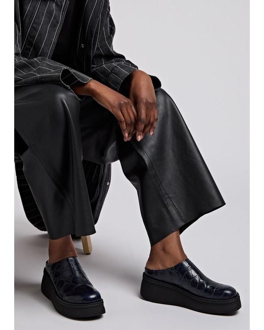Miista Black Kristi Crocodile-Effect Leather Mules