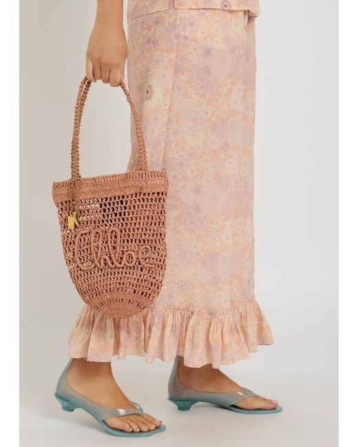 Chloé Pink Floral-Print Frill Wide-Leg Silk Trousers