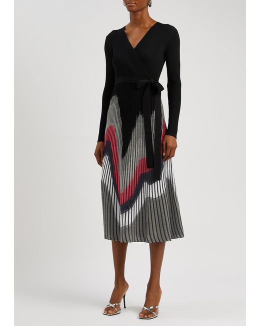 Diane von Furstenberg Black Reiko Ribbed-knit Midi Dress