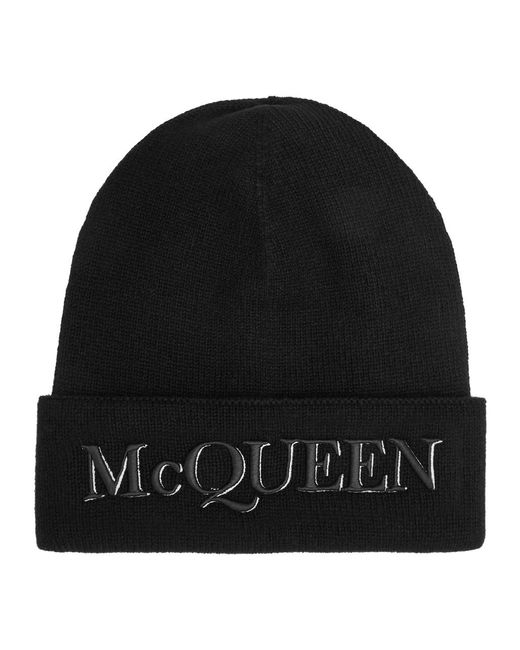 Alexander McQueen Black Logo-embroidered Cashmere Beanie for men