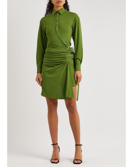 Rabanne Green Ruched Draped Mini Wrap Skirt