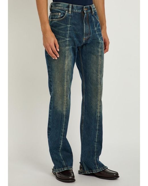 Versace Blue Distressed Straight-Leg Jeans for men