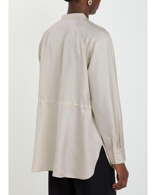 Eileen Fisher Gray Mandarin-Collar Silk Shirt