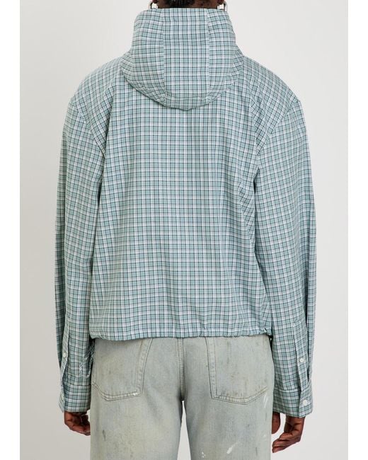 Acne Blue Plaid Hooded Cotton Jacket