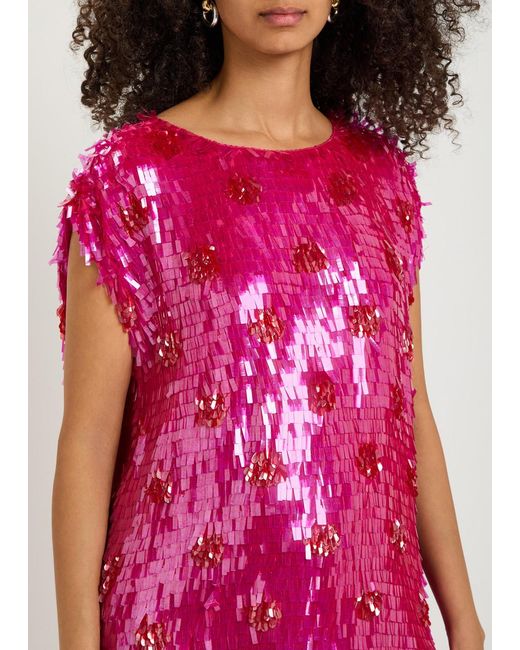 Dries Van Noten Pink Cuzco Sequin-Embellished Silk Top