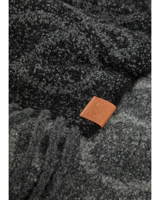 Loewe Black Anagram Fringed Alpaca-Blend Scarf for men