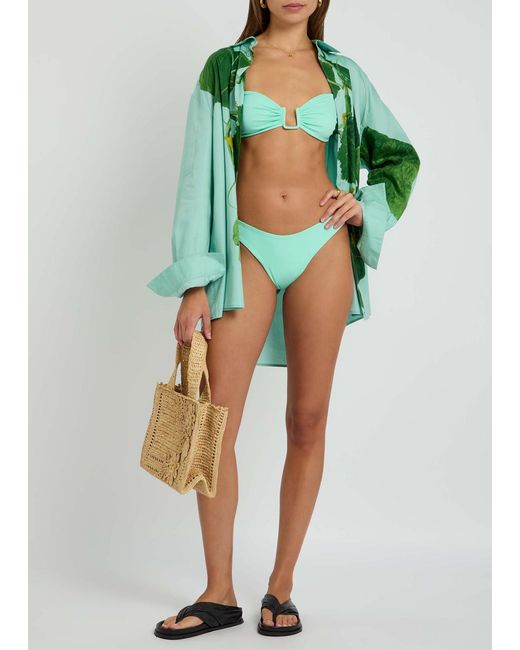 Away That Day Green Cannes Gathered Bikini Top