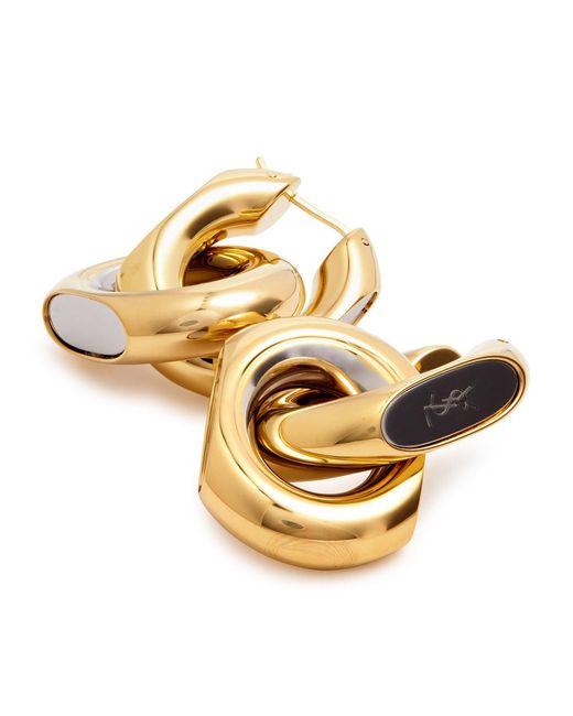 Saint Laurent Metallic Cassandre Double Hoop Earrings