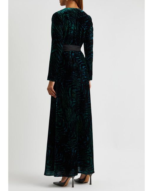 Diane von Furstenberg Green Jareth Printed Velvet Maxi Wrap Dress