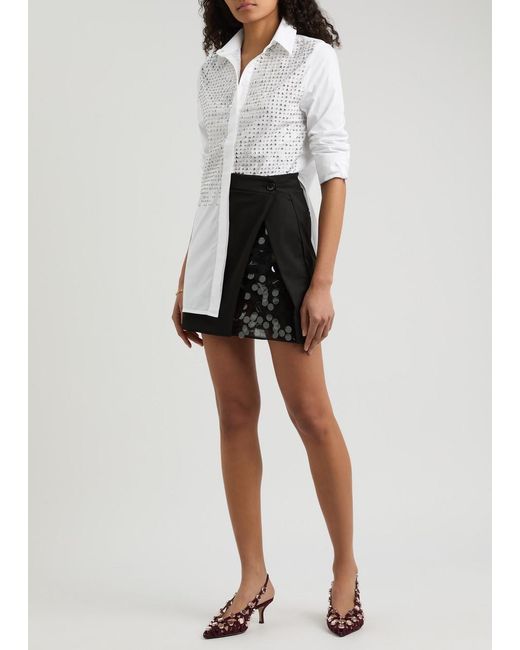 16Arlington White Marley Embellished Cotton-Poplin Shirt