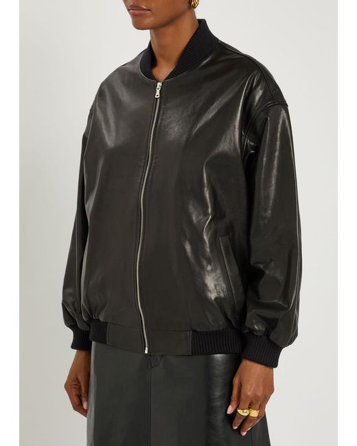 Nour Hammour Black Marley Leather Bomber Jacket