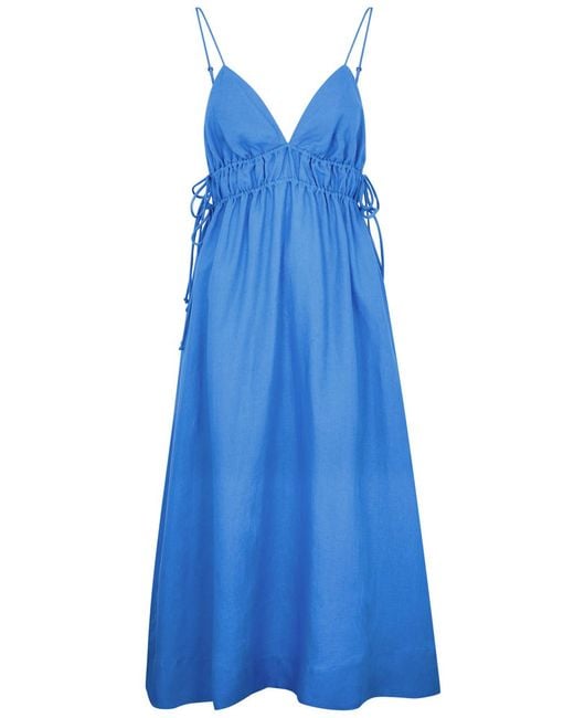 Casa Raki Blue Rita Linen Midi Dress