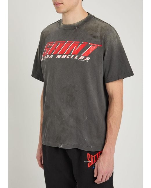 SAINT Mxxxxxx Gray Alpha Nucleus Printed Distressed Cotton T-Shirt for men